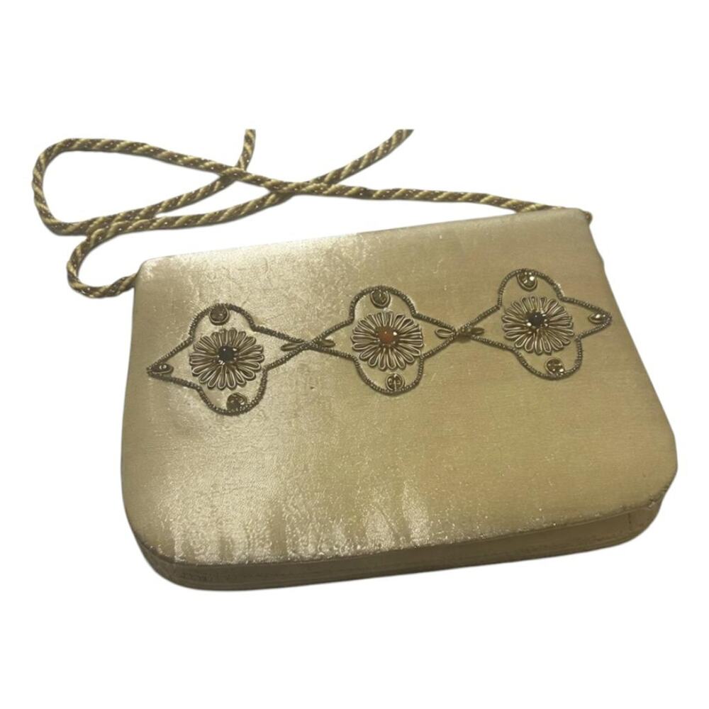 Vintage Kane M Shoulder Bag Purse Gold Beaded Floral Embroidered Stones Evening - Picture 2 of 16